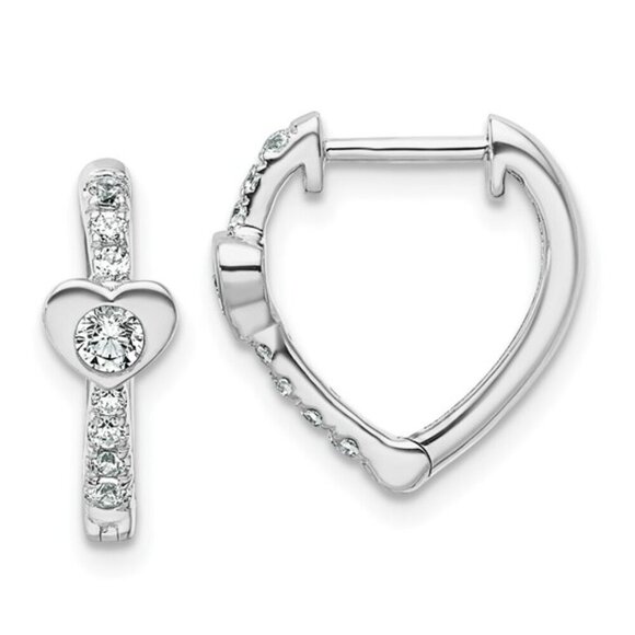 New True Origin 14K White Gold 1/3 CT Lab-Grown Diamond Heart Hoop Earrings - Picture 3 of 5